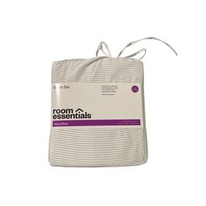 Room Essentials Microfiber Sheet Set Twin XL Twin Grey White Stripe 3 Piece NEW